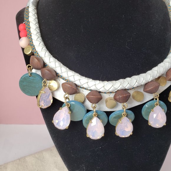 J. Crew Leather, Wood & Crystal Drops Necklace - Picture 2 of 16